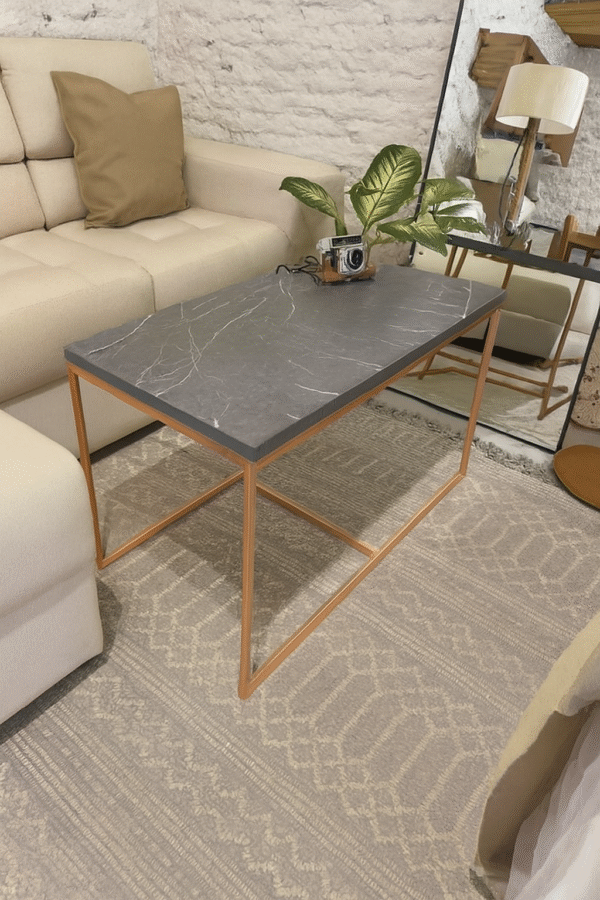 Mesa de Centro Ratona Rectangular (Mármol Gris / Pie Dorado) - Imagen 2