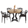 Juego de Comedor Hexagonal Marrón Claro y Hierro Negro + 4 Sillas