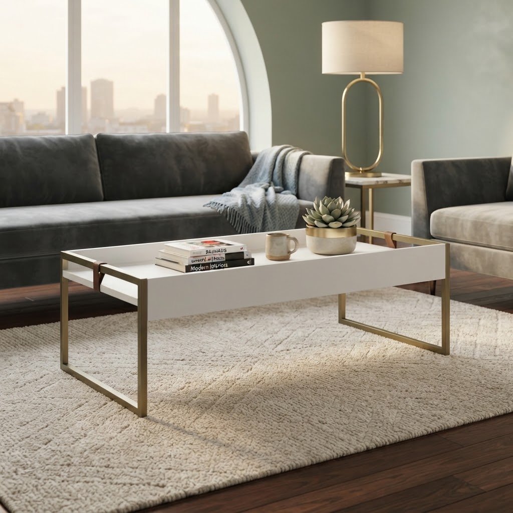 Mesa de Centro Columbia Rectangular Baja (Blanca/Hierro Dorado) - Imagen 2