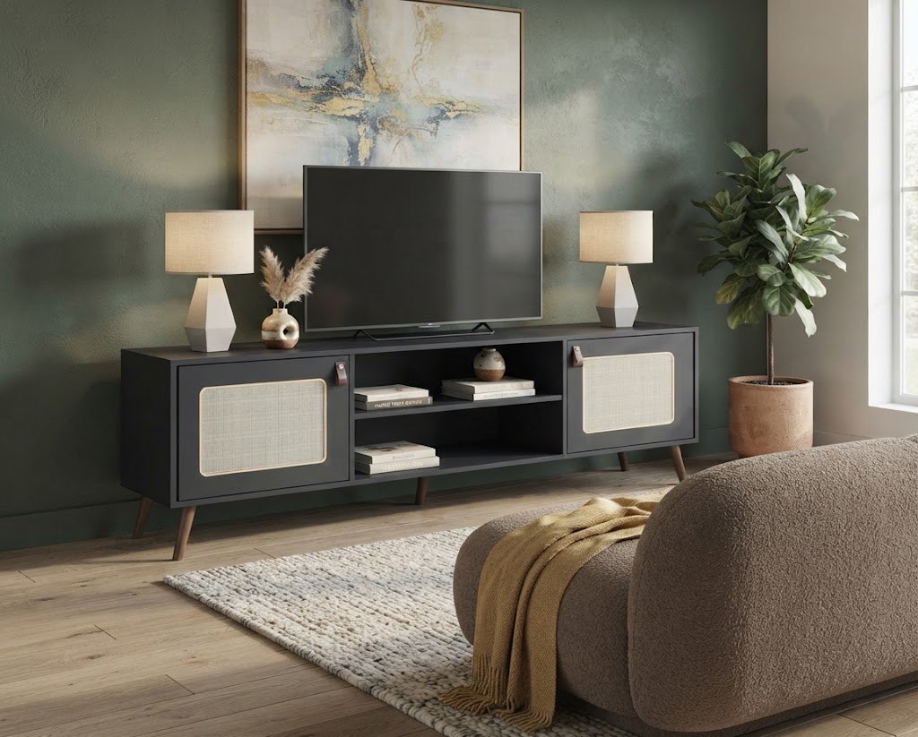 Rack TV Praga con tela 140 cm - Negro - Imagen 2