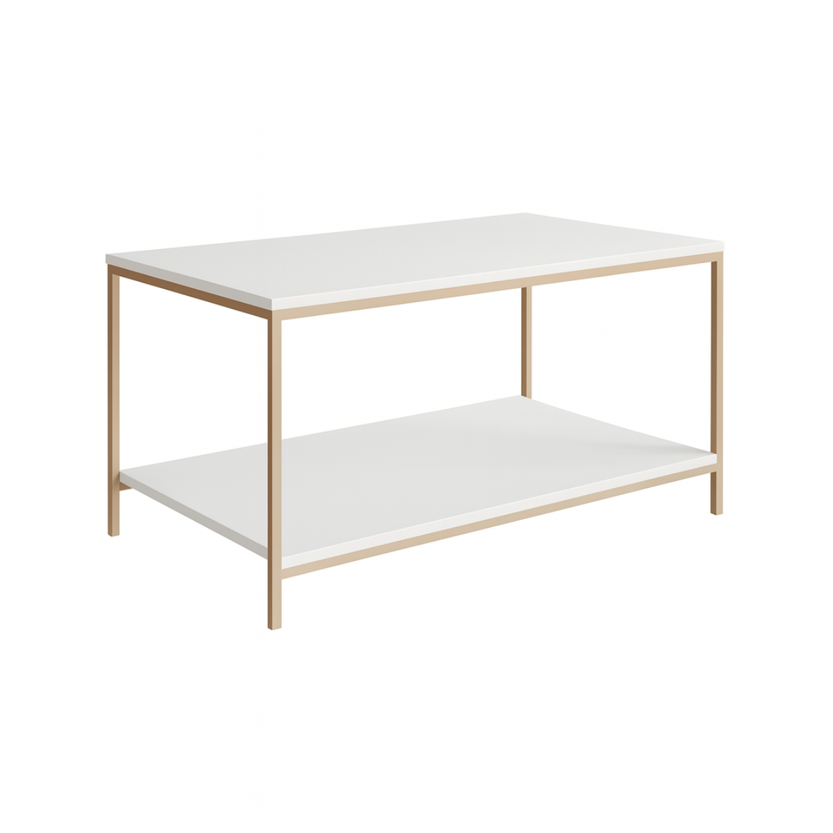 Mesa de Centro Ratona Rectangular Tapa Doble (Blanca y Hierro Dorado)