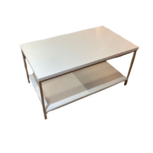 Mesa de Centro Ratona Rectangular Tapa Doble (Blanca y Hierro Dorado)