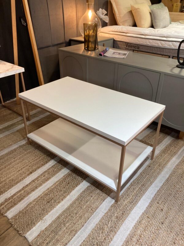 Mesa de Centro Ratona Rectangular Tapa Doble (Blanca y Hierro Dorado) - Imagen 2
