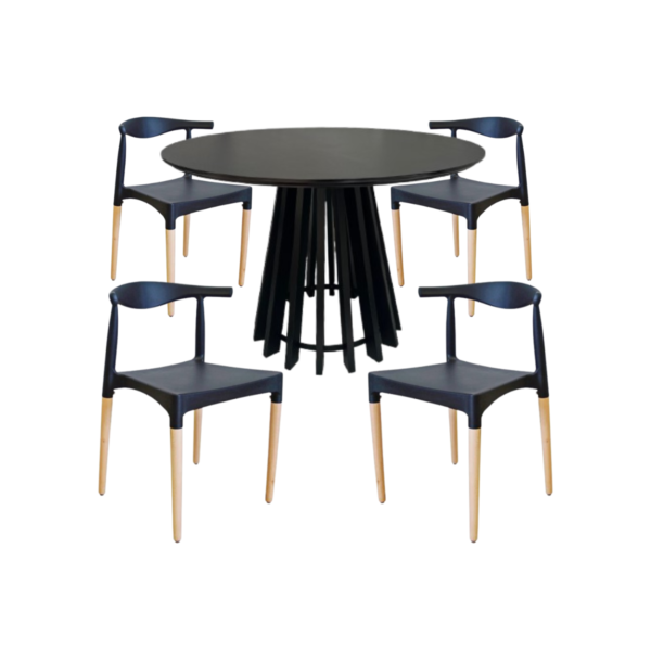 Juego de Comedor Mesa Redonda Negra Pipa 110cm con Sillas Elbow