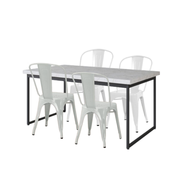 Juego de Comedor Mesa Rectangular Oxford 150cm con Sillas Blancas Tolix