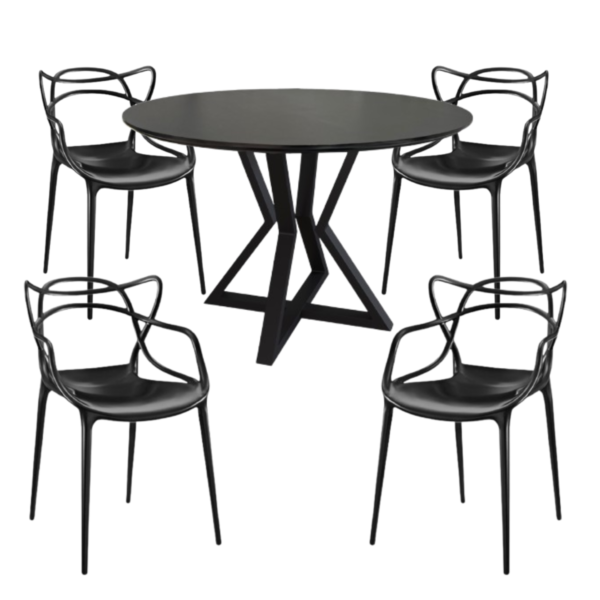 Juego de Comedor Mesa Louvre Redonda Negra 90cm + Sillas Negras Allegra