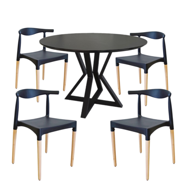 Juego de Comedor Mesa Louvre Redonda Negra 90cm + Sillas Negras Elbow