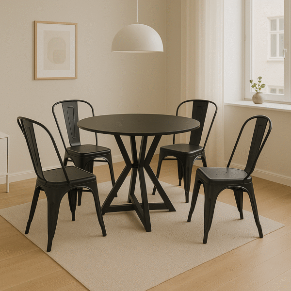 Juego de Comedor Mesa Louvre Redonda Negra 90cm + Sillas Negras Tolix - Imagen 2