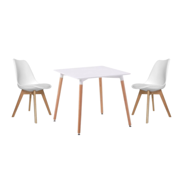 Juego de Comedor Mesa Cuadrada Eames con 2 Sillas Tulip - Blanca