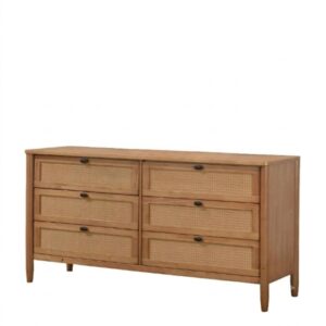Cómoda Toulouse con Espejo - Seis Cajones / Madera Natural de Gomero