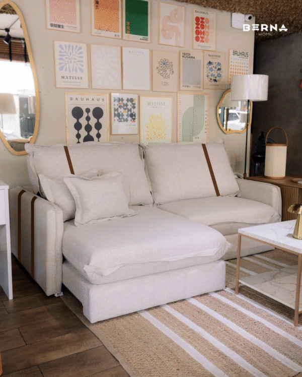 Sofá Ginebra 3 Cuerpos 220cm - Beige Lino- Citas de Cuero - Imagen 3