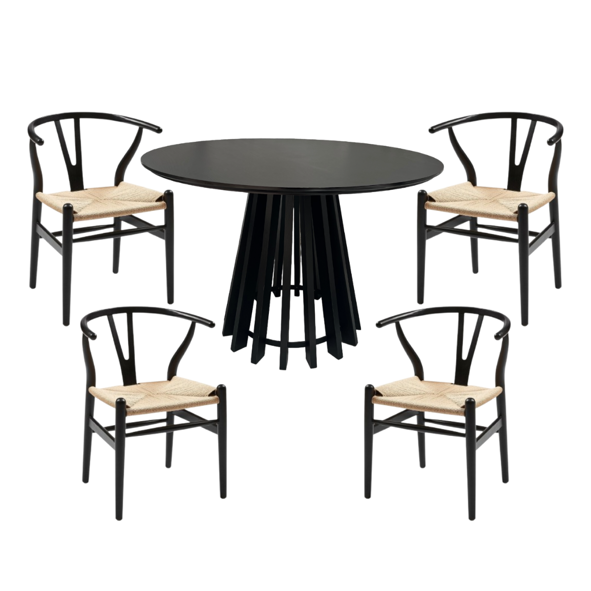 Juego de Comedor Mesa Redonda Pipa 110cm + 4 Sillas Wishone