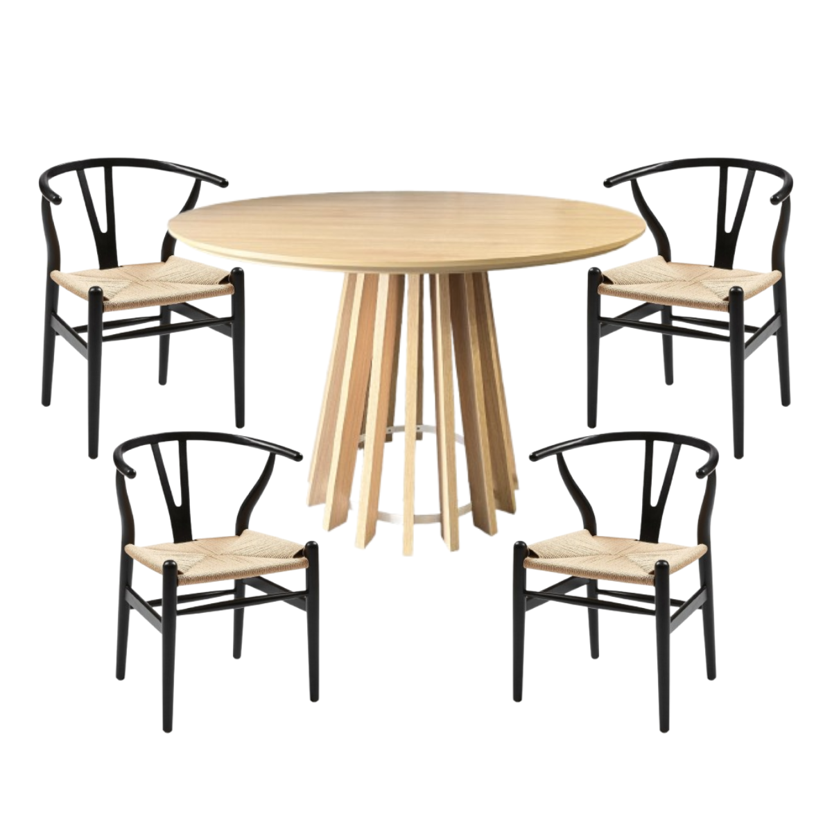 Juego de Comedor Mesa Redonda Pipa 110cm + 4 Sillas Wishone