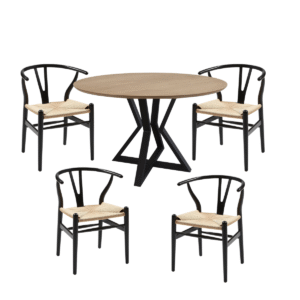 Juego de Comedor Mesa Louvre 90cm Olmo + 4 Sillas Wishbone