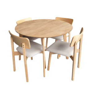 Juego de Comedor Marruecos Mesa Circular 110cm + 4 Sillas – Marrón Claro