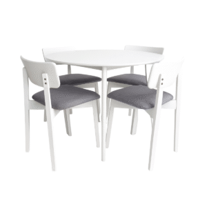 Juego de Comedor Marruecos Mesa Circular 110cm + 4 Sillas – Blanco