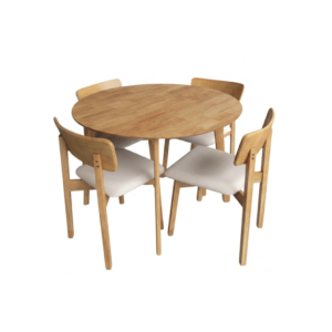 Juego de Comedor Marruecos Mesa Circular 100cm + 4 Sillas – Marrón Claro