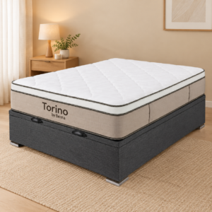 Colchón Torino Espuma + Pillow Top + Box Baúl Fabela - 2 Plazas