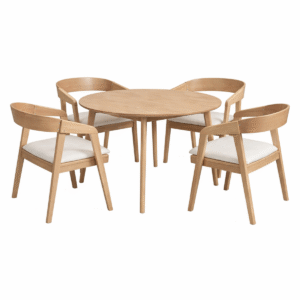 Juego de Comedor Mesa Redonda 110cm + 4 Sillas Ivy - Madera de Gomero