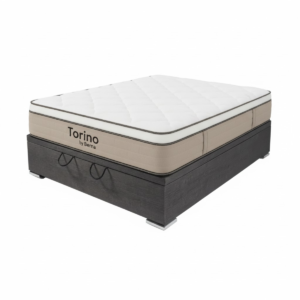 Colchón Torino Espuma + Pillow Top + Box Baúl Fabela – 1 Plaza y Media