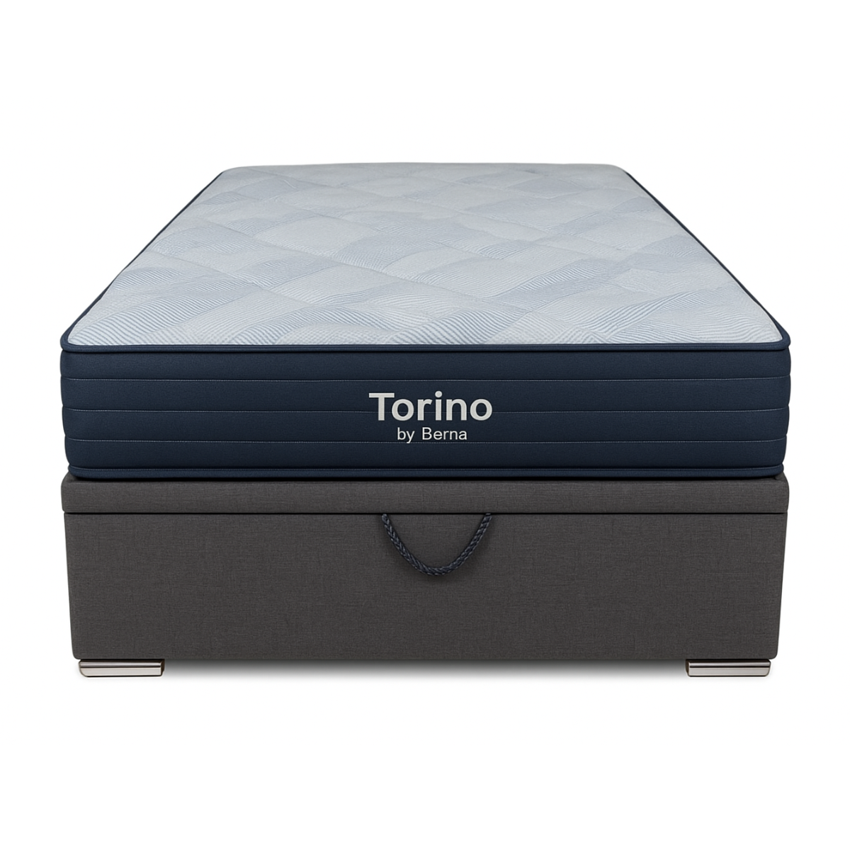 Colchón Torino Espuma + Box Baúl Fabela Gris – 1 Plaza