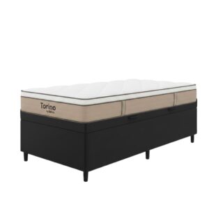 Colchón Torino Espuma + Pillow Top + Box Baúl Hellen  Negro – 1 Plaza