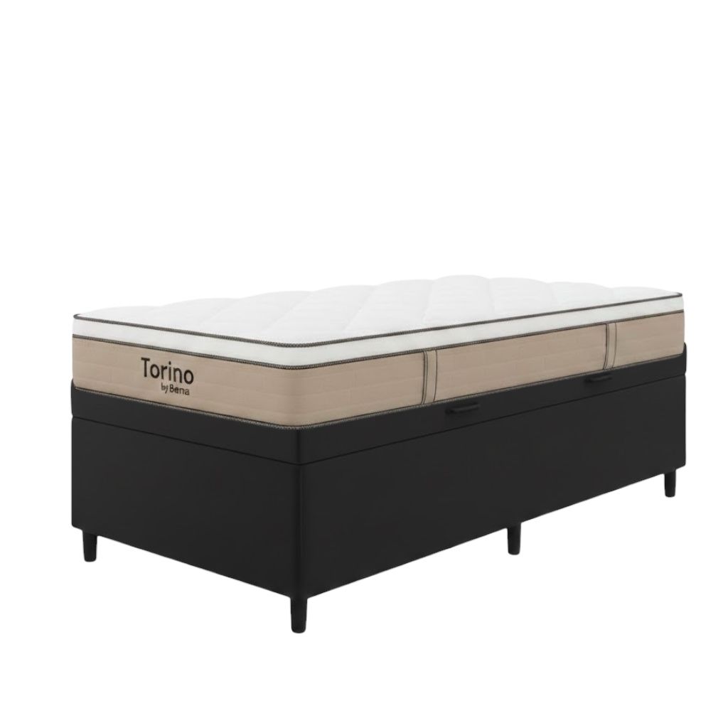 Colchón Torino Espuma + Pillow Top + Box Baúl Hellen  Negro – 1 Plaza