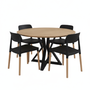 Juego de Comedor Mesa louvre olmo + 4 silla Belloch negra