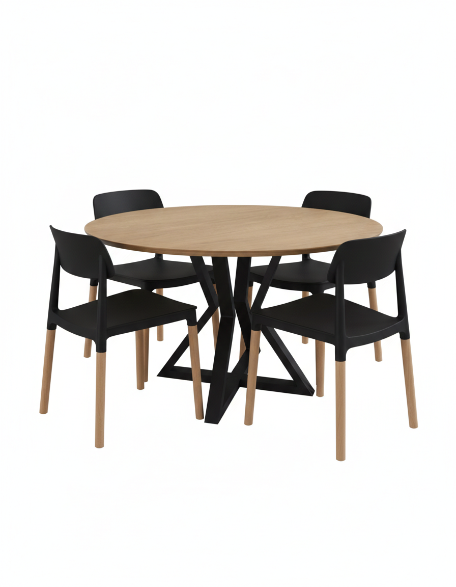 Juego de Comedor Mesa louvre olmo + 4 silla Belloch negra