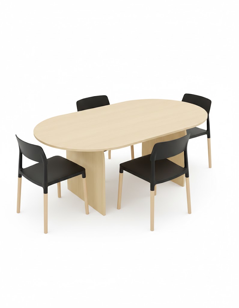 Juego de Comedor Mesa Arco crudo 160 + 4 silla belloch negra
