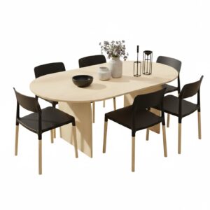 Juego de Comedor Mesa arco crudo 180cm + 6 silla Belloch negra
