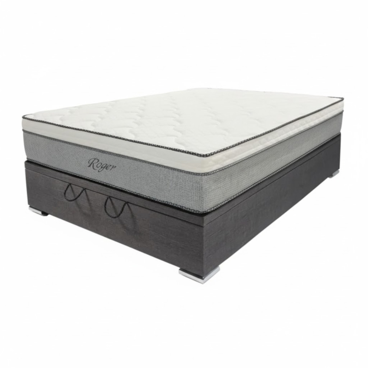 Conjunto Colchón resortes Roger + Box Baúl (PLAZA Y MEDIA) 110x190