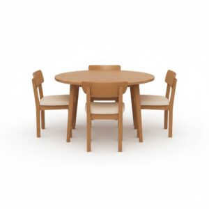 Juego de Comedor Marruecos Mesa Circular 100cm + 4 Sillas – Marrón Oscuro