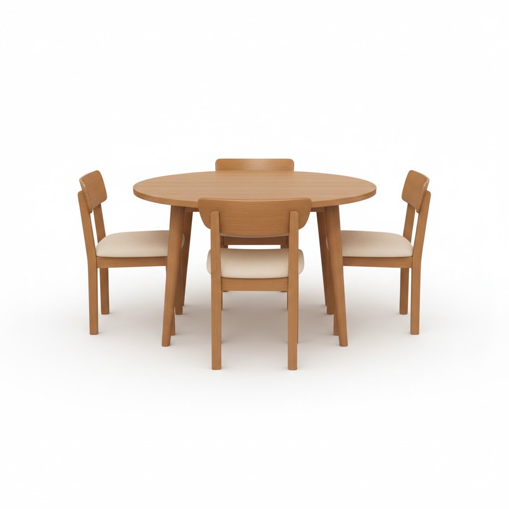 Juego de Comedor Marruecos Mesa Circular 100cm + 4 Sillas – Marrón Oscuro