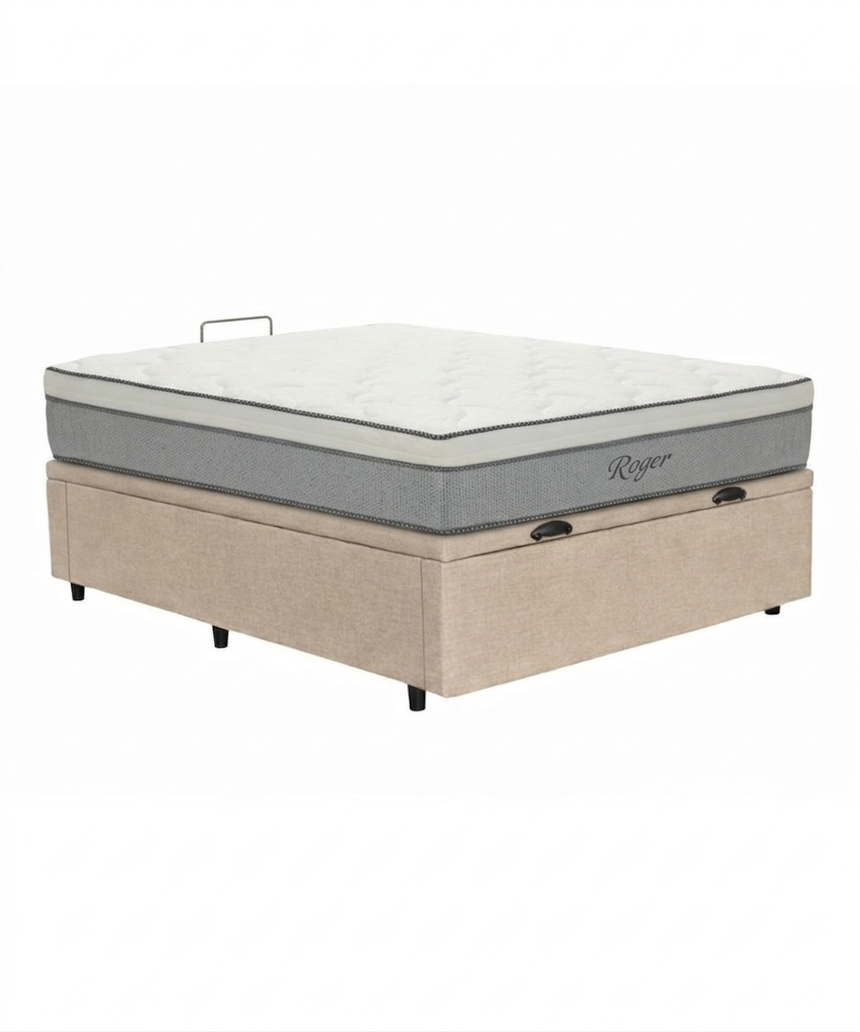 Colchón Roger Resorte + Box Baúl Brisa Beige – 2 Plazas