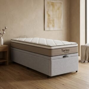 Colchón Torino Espuma + Box Baúl Leggo Gris – 1 Plaza