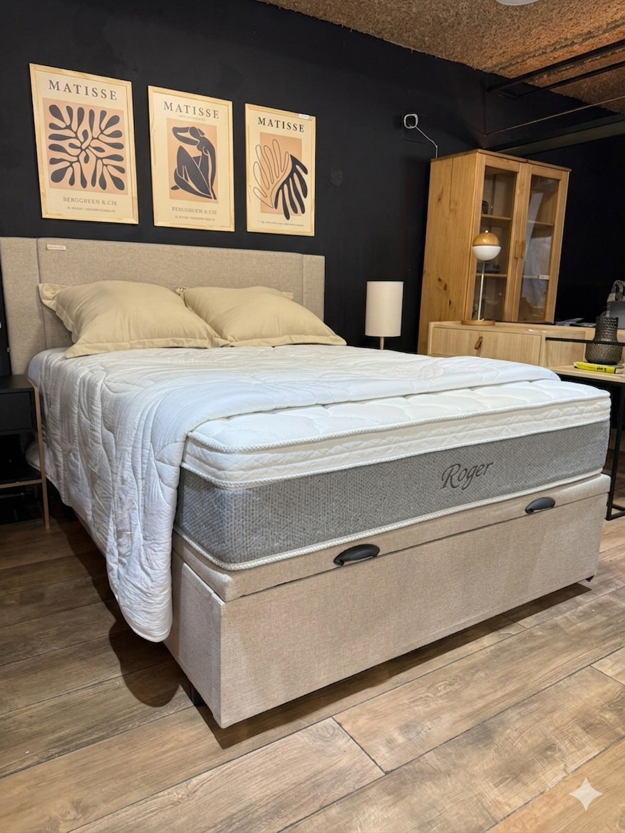 PREVENTA Colchón Roger Resorte + Box Baúl Brisa Beige – 2 Plazas - Imagen 2