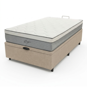 PREVENTA Colchón Roger Resorte + Box Baúl Brisa Beige – 1 Plaza