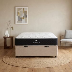 Colchón Caprice Espuma + Box Baúl Leggo Beige – 1 Plaza y Media