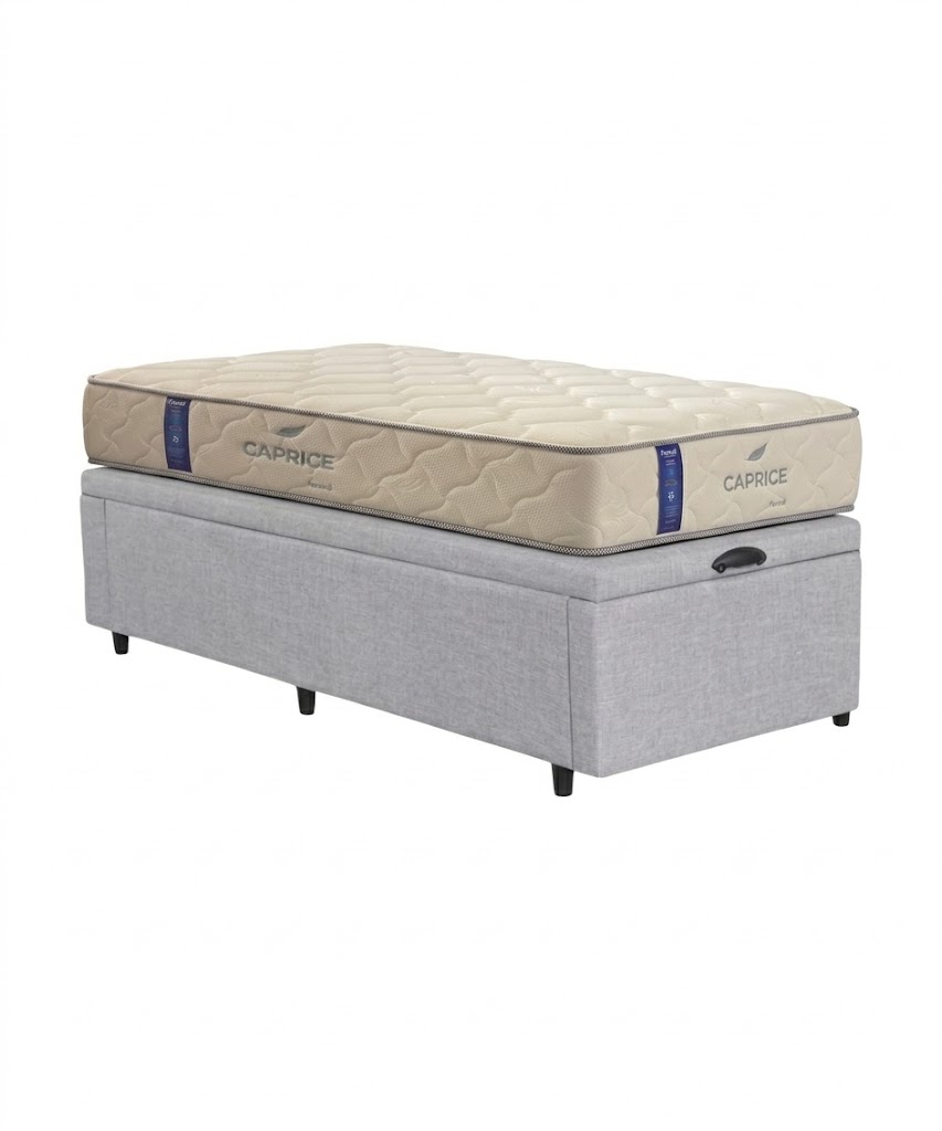 Colchón Caprice Espuma + Box Baúl Brisa Gris – 1 Plaza