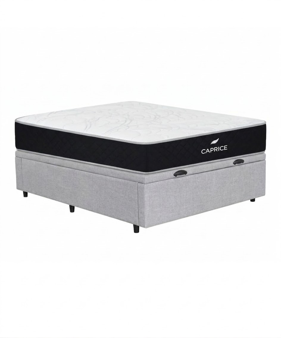 Colchón Caprice Espuma + Box Baúl Brisa Gris – 2 Plazas
