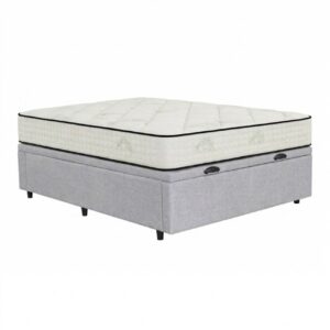 Colchón Confort Espuma + Box Baúl Brisa Gris – 2 Plazas