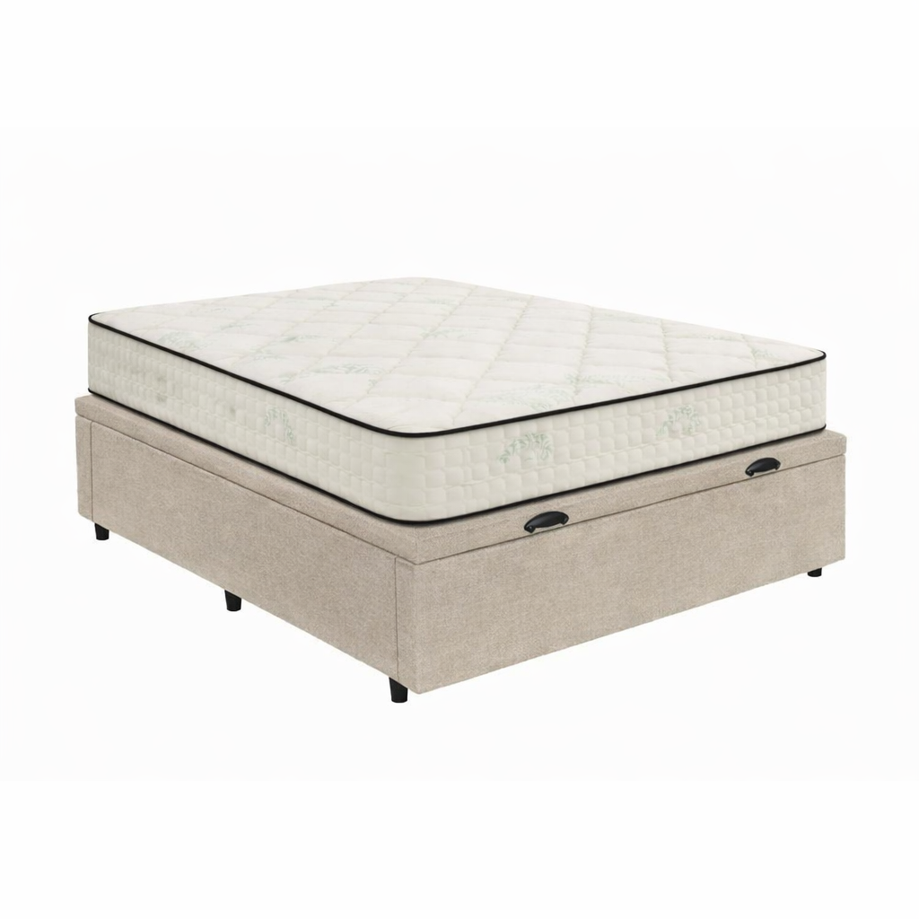 Colchón Confort Espuma + Box Baúl Brisa Beige – 2 Plazas