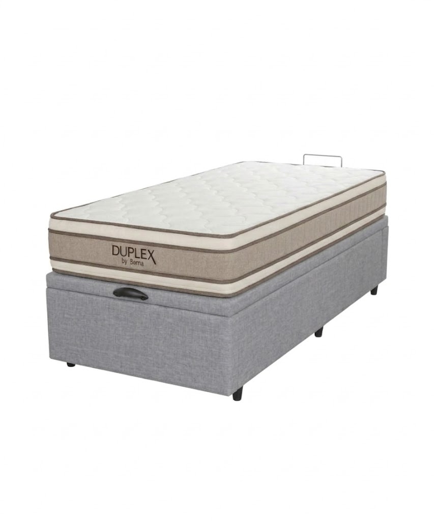 Colchón Duplex Espuma + Box Baúl Brisa Gris – 1 Plaza