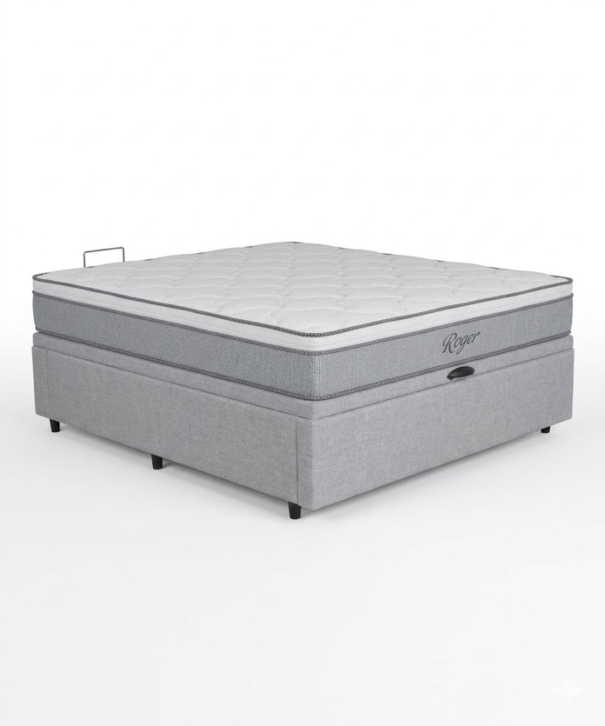 Colchón Roger Resorte + Box Baúl Brisa Gris – 2 Plazas