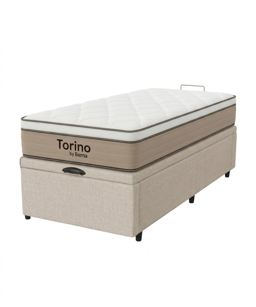 Colchón Torino Espuma + Box Baúl Brisa Beige – 1 Plaza