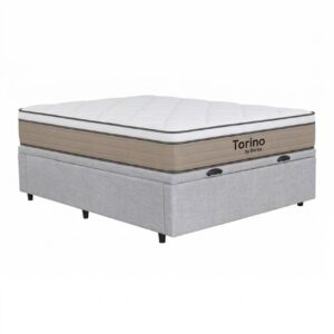 PREVENTA Colchón Torino Espuma + Box Baúl Brisa Gris – 2 Plazas
