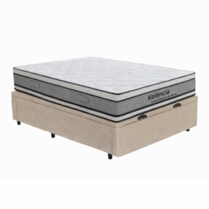 PREVENTA Colchón Valencia Espuma + Box Baúl Brisa Beige – 2 Plazas