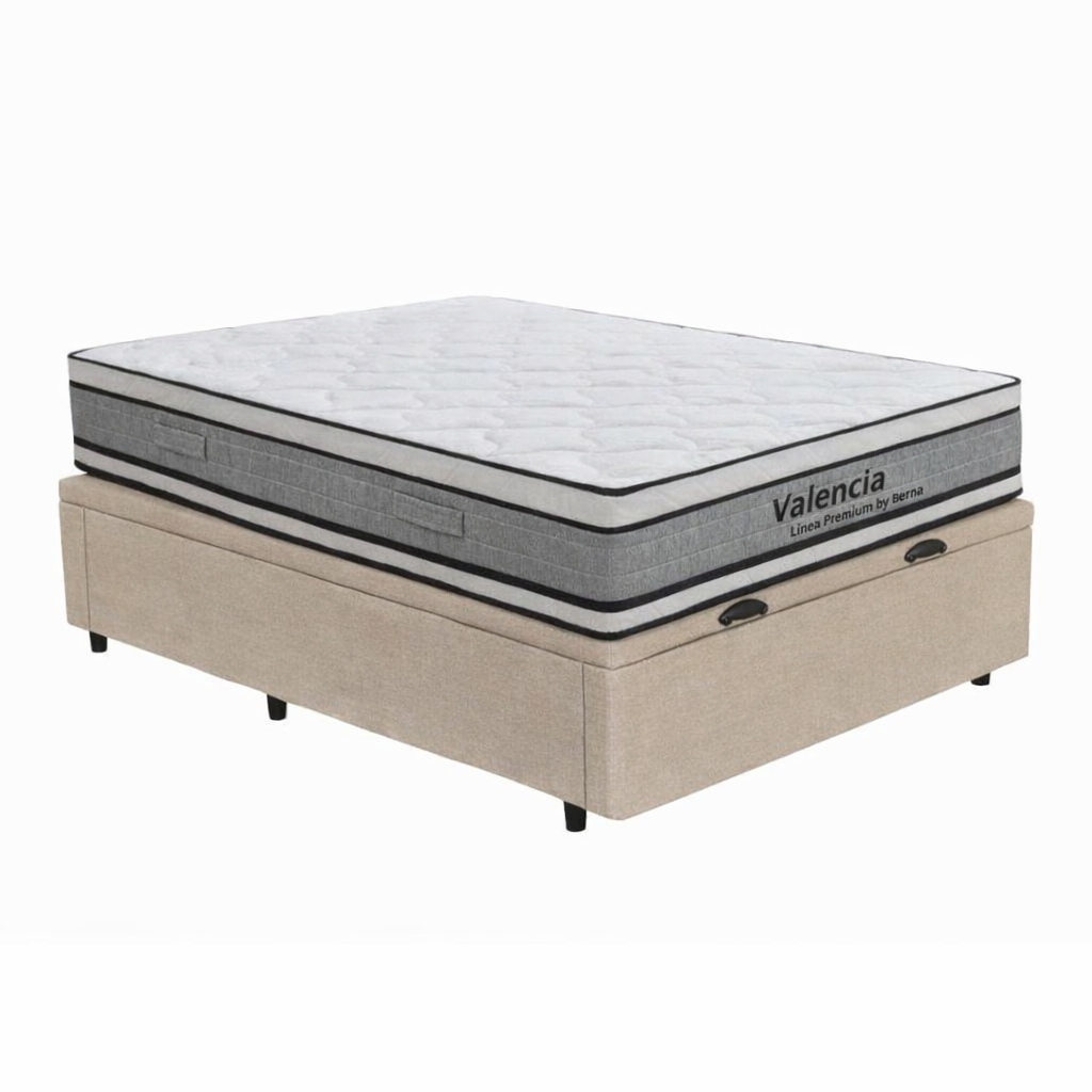 PREVENTA Colchón Valencia Espuma + Box Baúl Brisa Beige – 2 Plazas