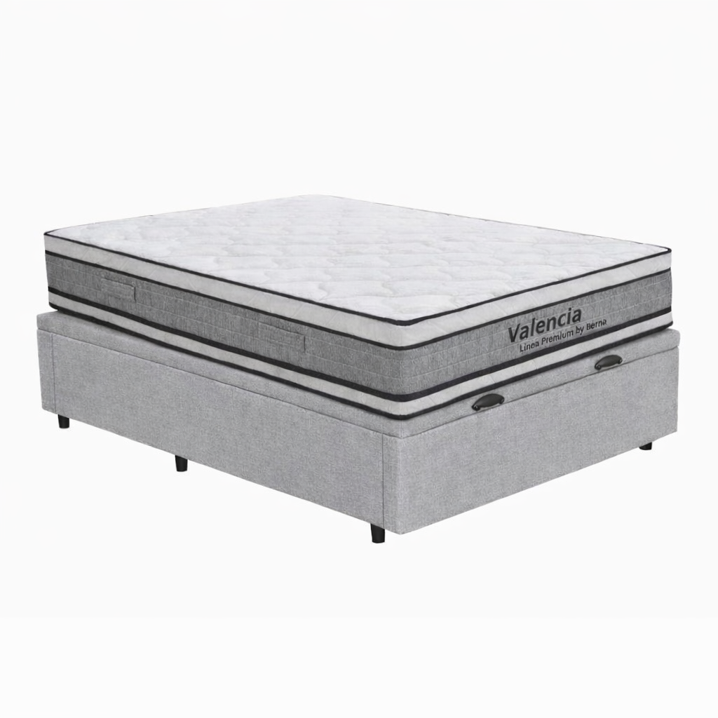 PREVENTA Colchón Valencia Espuma + Box Baúl Brisa Gris – 2 Plazas